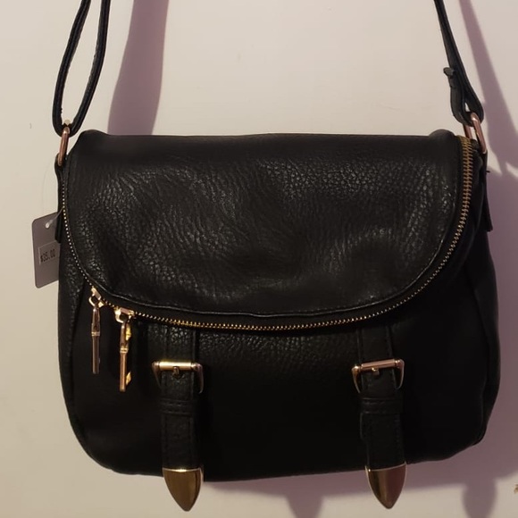 MMS Design Studio Handbags - MMS Black Convertable Crossbody w Gold Detailing